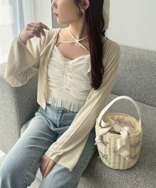 one after another NICE CLAUP(ワンアフターアナザーナイスクラップ)の「シアーベルスリーブカーディガン(カーディガン/ボレロ・レディース・アイボリー/グレー/ミント/ピンク/オフホワイト/ベージュ/ラベンダー・FREE)」の3枚目の写真