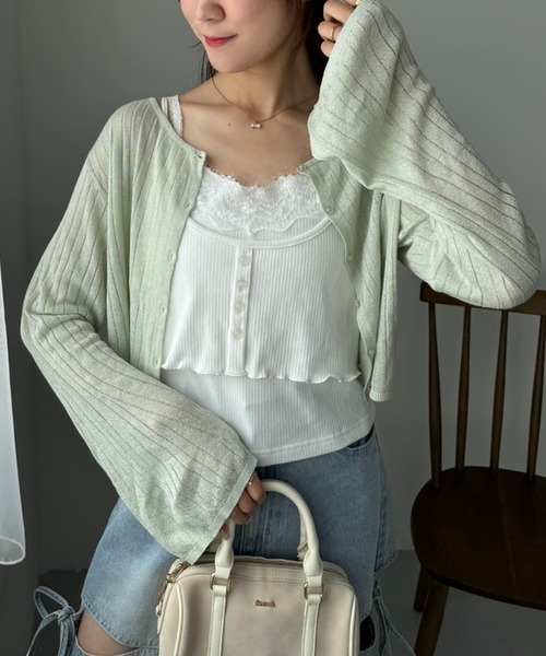 one after another NICE CLAUP(ワンアフターアナザーナイスクラップ)の「シアーベルスリーブカーディガン(カーディガン/ボレロ・レディース・アイボリー/グレー/ミント/ピンク/オフホワイト/ベージュ/ラベンダー・FREE)」の5枚目の写真