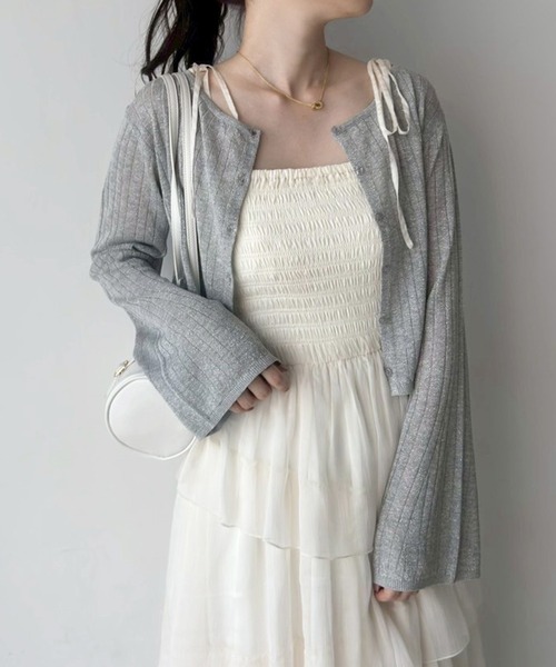 one after another NICE CLAUP(ワンアフターアナザーナイスクラップ)の「シアーベルスリーブカーディガン(カーディガン/ボレロ・レディース・アイボリー/グレー/ミント/ピンク/オフホワイト/ベージュ/ラベンダー・FREE)」の17枚目の写真