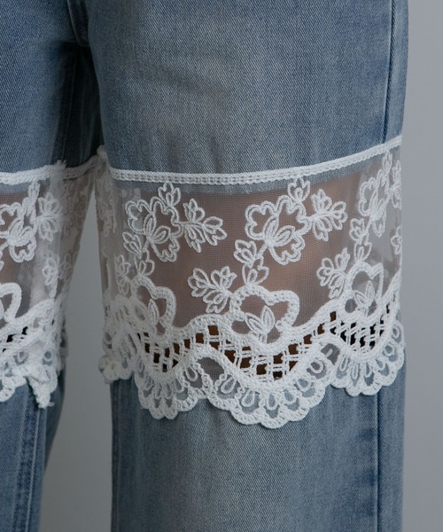 pumpkin port（パンプキンポート）の「レース切替 デニムワイドロングパンツ（デニムパンツ・レディース・ブルー/ブラック/ネイビー・LL/L/M/S）」の17枚目の写真