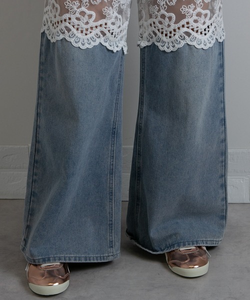pumpkin port（パンプキンポート）の「レース切替 デニムワイドロングパンツ（デニムパンツ・レディース・ブルー/ブラック/ネイビー・LL/L/M/S）」の18枚目の写真