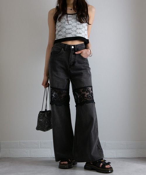 pumpkin port（パンプキンポート）の「レース切替 デニムワイドロングパンツ（デニムパンツ・レディース・ブルー/ブラック/ネイビー・LL/L/M/S）」の22枚目の写真