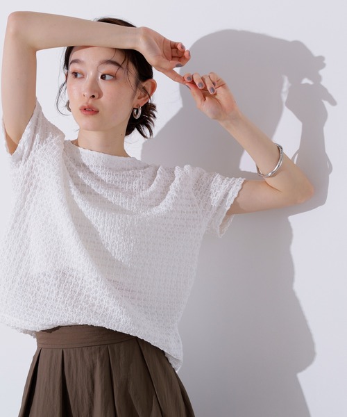 N.(N. Natural Beauty Basic)(エヌエヌナチュラルビューティーベーシック)の「ポコポコボクシーカットソー(Tシャツ/カットソー・レディース・ピンク/オフホワイト/ブラック・MEDIUM)」の1枚目の写真