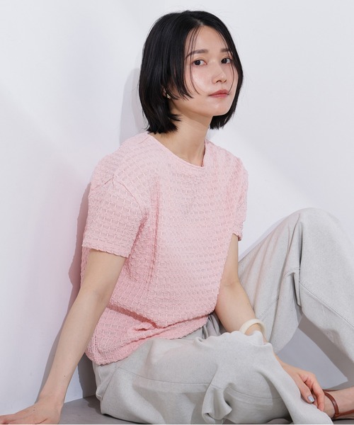 N.(N. Natural Beauty Basic)(エヌエヌナチュラルビューティーベーシック)の「ポコポコボクシーカットソー(Tシャツ/カットソー・レディース・ピンク/オフホワイト/ブラック・MEDIUM)」の3枚目の写真
