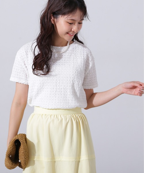 N.(N. Natural Beauty Basic)(エヌエヌナチュラルビューティーベーシック)の「ポコポコボクシーカットソー(Tシャツ/カットソー・レディース・ピンク/オフホワイト/ブラック・MEDIUM)」の6枚目の写真
