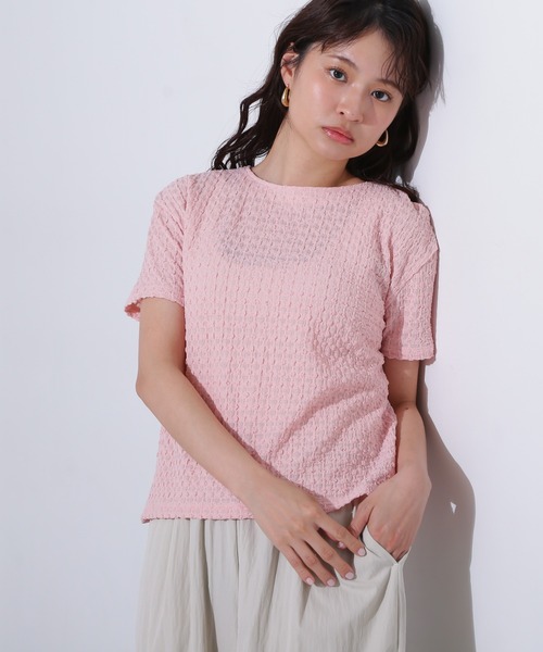 N.(N. Natural Beauty Basic)(エヌエヌナチュラルビューティーベーシック)の「ポコポコボクシーカットソー(Tシャツ/カットソー・レディース・ピンク/オフホワイト/ブラック・MEDIUM)」の4枚目の写真