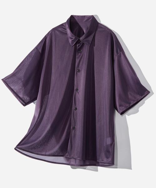 HARE（ハレ）の「【WEB限定】マルチマテリアルシアーシャツSS(HARE)（シャツ/ブラウス・メンズ・ブラック/パープル/グレー・LARGE/MEDIUM/SMALL）」の2枚目の写真