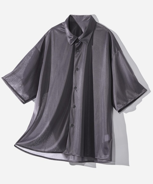 HARE（ハレ）の「【WEB限定】マルチマテリアルシアーシャツSS(HARE)（シャツ/ブラウス・メンズ・ブラック/パープル/グレー・LARGE/MEDIUM/SMALL）」の3枚目の写真