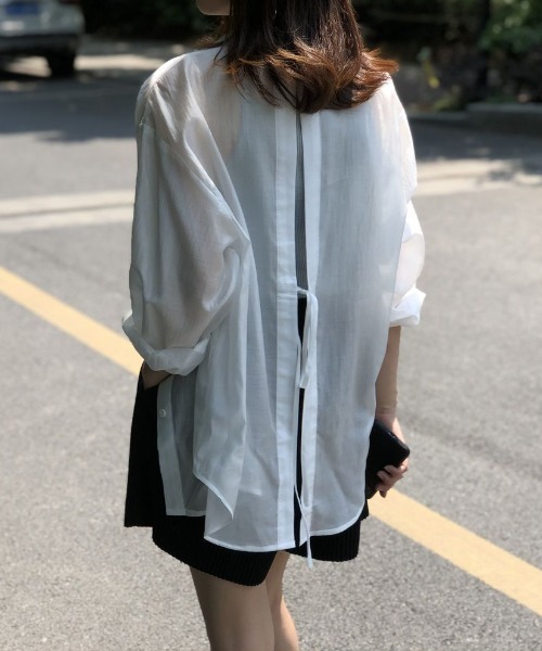 Forcement(フォースメント)の「バックリボン軽やかワイドシアーシャツ(シャツ/ブラウス・レディース・ホワイト/カーキ/ピンク/ブルー・FREE)」の7枚目の写真