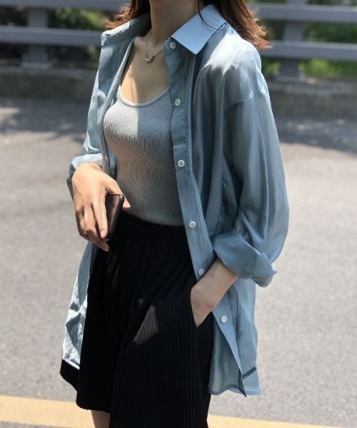 Forcement(フォースメント)の「バックリボン軽やかワイドシアーシャツ(シャツ/ブラウス・レディース・ホワイト/カーキ/ピンク/ブルー・FREE)」の9枚目の写真