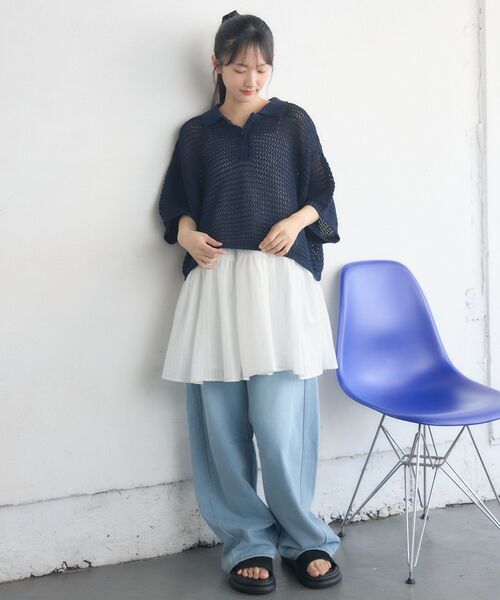 RETRO GIRL(レトロガール)の「メッシュラガー5分袖NTPO(ニット/セーター・レディース・ブラウン/ブラック系その他3/ブルー・FREE)」の16枚目の写真