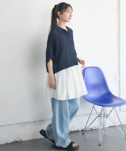 RETRO GIRL(レトロガール)の「メッシュラガー5分袖NTPO(ニット/セーター・レディース・ブラウン/ブラック系その他3/ブルー・FREE)」の15枚目の写真