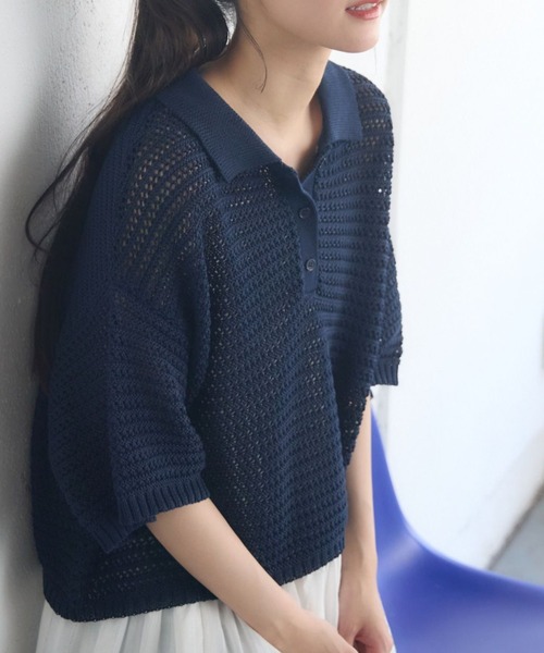 RETRO GIRL(レトロガール)の「メッシュラガー5分袖NTPO(ニット/セーター・レディース・ブラウン/ブラック系その他3/ブルー・FREE)」の3枚目の写真