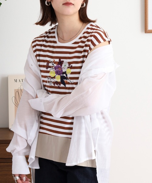 花ビーズ刺繍タンクトップ　emago レディース トップス ナチュラル カジュアル 北欧 大人の EMAGO 花ビーズ刺繍タンクトップ（タンクトップ）｜Emago