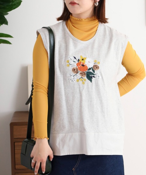 Emago(イマゴ)の「EMAGO 花ビーズ刺繍タンクトップ(タンクトップ・レディース・杢グレー/ホワイト×ブラウン/ネイビー・FREE)」の20枚目の写真