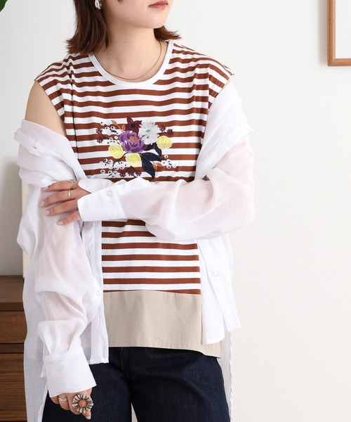 Emago(イマゴ)の「EMAGO 花ビーズ刺繍タンクトップ(タンクトップ・レディース・杢グレー/ホワイト×ブラウン/ネイビー・FREE)」の16枚目の写真