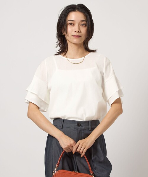 green label relaxing(グリーンレーベルリラクシング)の「シルトリ ダブルフレアスリーブ プルオーバー カットソー(Tシャツ/カットソー・レディース・ブラック/ブラウン系/オフホワイト/その他1・FREE)」の1枚目の写真