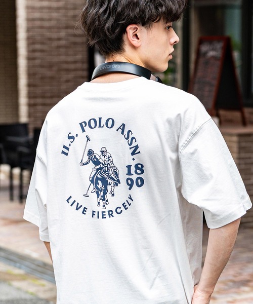 U.S. POLO ASSN.（ユーエスポロアッスン）の「U.S.POLO ASSN. ユーエスポロアッスン バックプリント/無地/ボーダー オーバーサイズクルーショートスリーブTシャツ（Tシャツ/カットソー・メンズ・ダークグリーン/オフホワイト/ネイビー/ブラック系/ブラック系1/ネイビー系/ブラック/ホワイト系/ホワイト系1/ダークグリーン系/ネイビー系1・M/L/LL）」の4枚目の写真