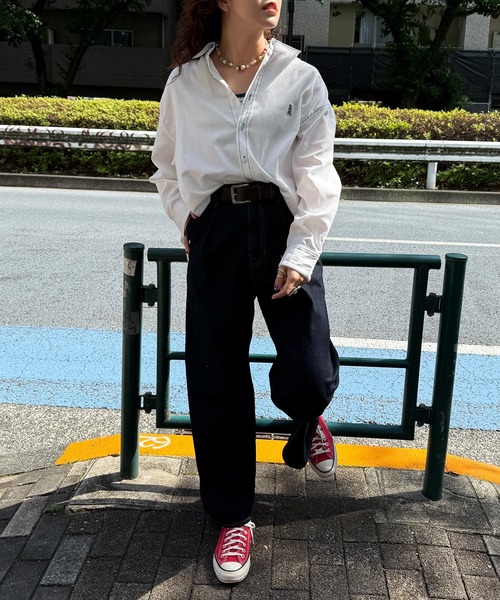 DOUBLE NAME（ダブルネーム）の「【m:rex】ミニ恐竜ワッペンオックスシャツ（シャツ/ブラウス・レディース・ネイビー/ボルドー/オフホワイト・FREE）」の8枚目の写真