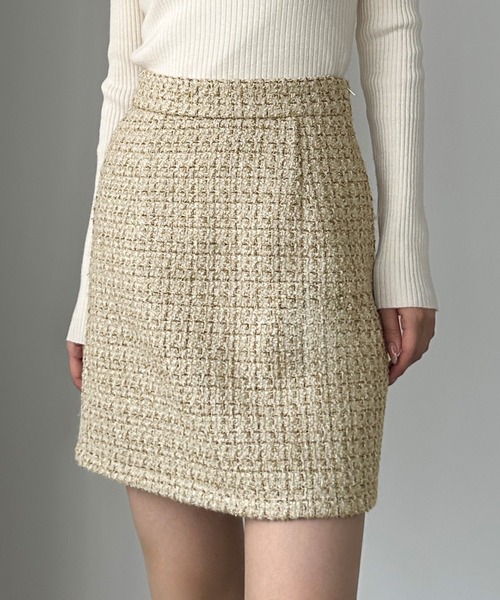 セール】ラメファンシーツイードミニスカート（インパン付き、ウール混