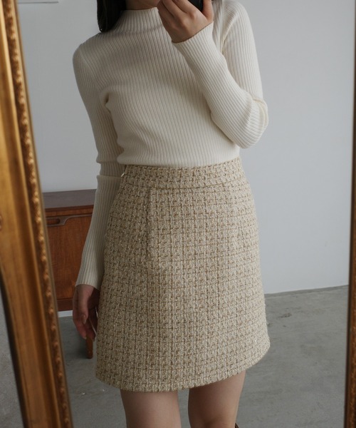 セール】ラメファンシーツイードミニスカート（インパン付き、ウール混