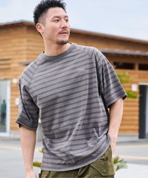【SUNNY SMITH】ボーダーオーバーダイ ラグランロゴ刺繍Tシャツ