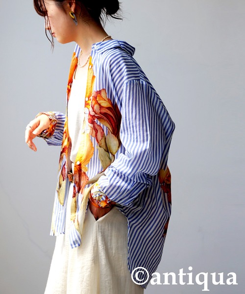 花柄ストライプシャツ（シャツ/ブラウス）｜antiqua（アンティカ）の