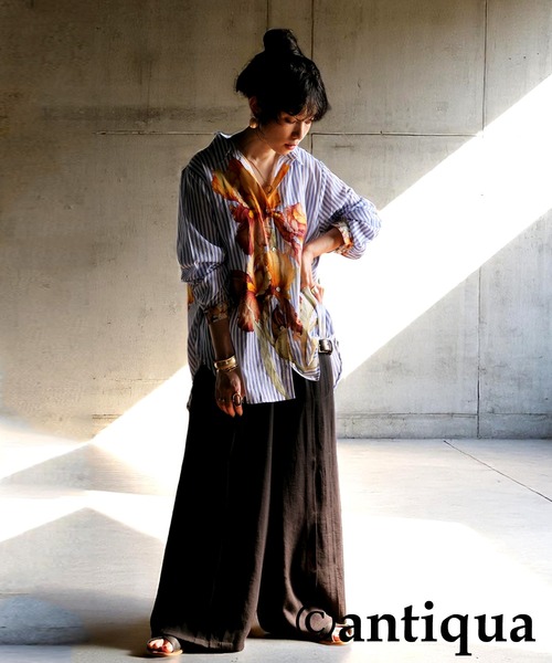 antiqua(アンティカ)の「花柄ストライプシャツ(シャツ/ブラウス・レディース・ホワイト・ONESIZE)」の10枚目の写真