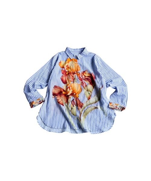 アンティカ☆ストライプ×花柄シャツ 花柄ストライプシャツ（シャツ/ブラウス）｜antiqua（アンティカ