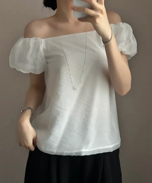 セール】パフスリーブシアーオフショルブラウス（シャツ/ブラウス