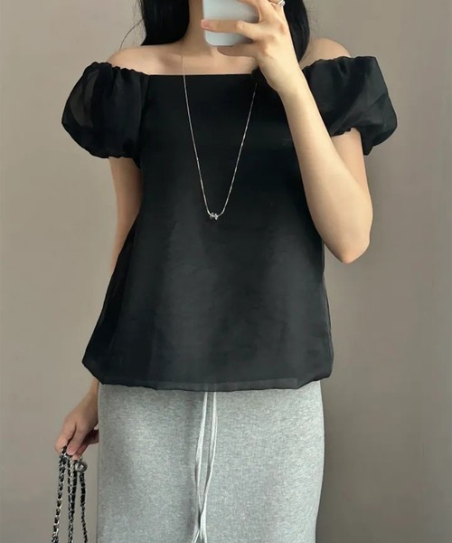 セール】パフスリーブシアーオフショルブラウス（シャツ/ブラウス