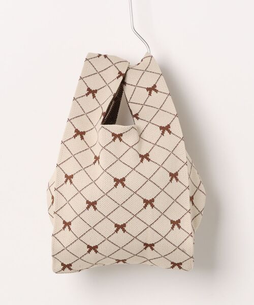 tone(トーン)の「【88eighty-eight】レトロリボン柄ミニニットハンドバッグ【import】(MA)(ハンドバッグ・レディース・ブラウン系その他/ベージュ・FREE)」の1枚目の写真