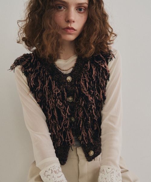 Unitage（ユニテージ）の「ミックスカラーフリンジベスト（ベスト・レディース・ブラック/ボルドー/オレンジ・FREE）」の2枚目の写真