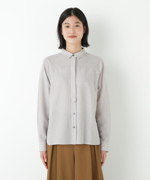 human woman（ヒューマンウーマン）の「◆パナマサッカーストライプシャツブラウス（シャツ/ブラウス・レディース・ダークインディゴブルー/クリアブラウン/ブルー系その他3・MEDIUM）」の21枚目の写真