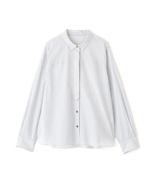 human woman（ヒューマンウーマン）の「◆パナマサッカーストライプシャツブラウス（シャツ/ブラウス・レディース・ダークインディゴブルー/クリアブラウン/ブルー系その他3・MEDIUM）」の14枚目の写真