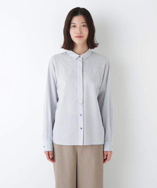 human woman（ヒューマンウーマン）の「◆パナマサッカーストライプシャツブラウス（シャツ/ブラウス・レディース・ダークインディゴブルー/クリアブラウン/ブルー系その他3・MEDIUM）」の17枚目の写真