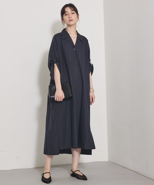 qualite（カリテ）の「ダンプシャツワンピース/秋服/冬服/羽織り（ワンピース・レディース・ベージュ/ダークネイビー・38/36）」の3枚目の写真