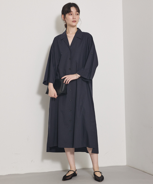 qualite（カリテ）の「ダンプシャツワンピース/秋服/冬服/羽織り（ワンピース・レディース・ベージュ/ダークネイビー・38/36）」の4枚目の写真