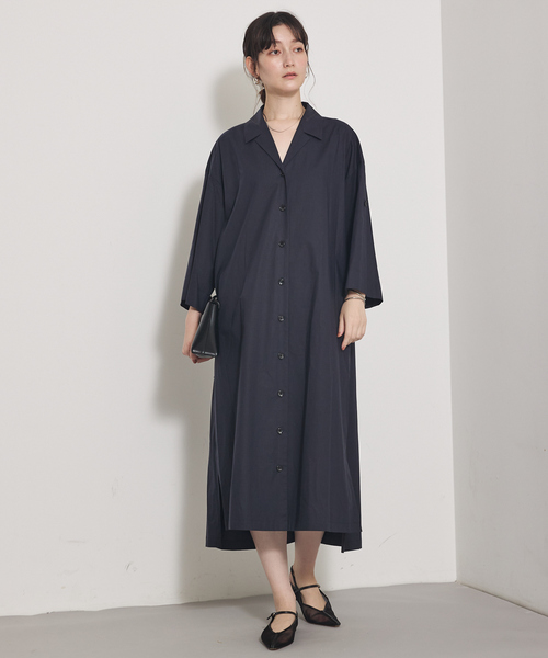 qualite（カリテ）の「ダンプシャツワンピース/秋服/冬服/羽織り（ワンピース・レディース・ベージュ/ダークネイビー・38/36）」の5枚目の写真