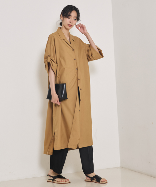 qualite（カリテ）の「ダンプシャツワンピース/秋服/冬服/羽織り（ワンピース・レディース・ベージュ/ダークネイビー・38/36）」の6枚目の写真