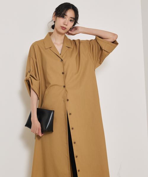 qualite（カリテ）の「ダンプシャツワンピース/秋服/冬服/羽織り（ワンピース・レディース・ベージュ/ダークネイビー・38/36）」の7枚目の写真