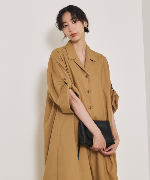 qualite（カリテ）の「ダンプシャツワンピース/秋服/冬服/羽織り（ワンピース・レディース・ベージュ/ダークネイビー・38/36）」の8枚目の写真