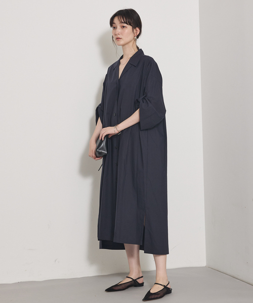 qualite（カリテ）の「ダンプシャツワンピース/秋服/冬服/羽織り（ワンピース・レディース・ベージュ/ダークネイビー・38/36）」の20枚目の写真