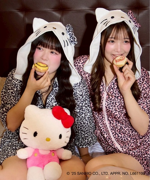 ⋆⸜♱⸝‍⋆ 00s y2k キティ パーカー セットアップ レオパード ラメ セール】【HELLO KITTY】レオパードジップパーカーセットアップ