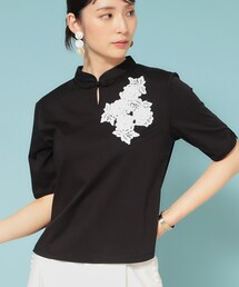 Sunauna（スーナウーナ）の「【5分袖／チャイナカラー】半袖プルオーバー（Tシャツ/カットソー）」