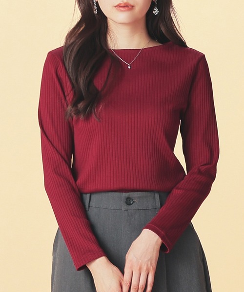 GLACIER lusso（グラシアルッソ）の「ボートネックトップス（Tシャツ/カットソー・レディース・ダークブルー/ブラック/アイボリー/ボルドー/キャメル・S/M/LL/L）」の5枚目の写真