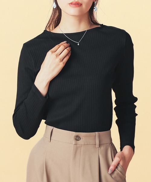 GLACIER lusso（グラシアルッソ）の「ボートネックトップス（Tシャツ/カットソー・レディース・ダークブルー/ブラック/アイボリー/ボルドー/キャメル・S/M/LL/L）」の3枚目の写真