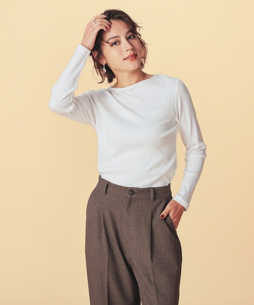 GLACIER lusso（グラシアルッソ）の「ボートネックトップス（Tシャツ/カットソー・レディース・ダークブルー/ブラック/アイボリー/ボルドー/キャメル・S/M/LL/L）」の7枚目の写真