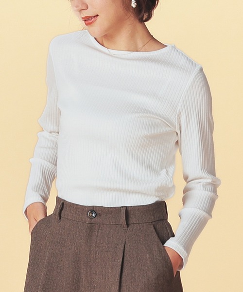 GLACIER lusso（グラシアルッソ）の「ボートネックトップス（Tシャツ/カットソー・レディース・ダークブルー/ブラック/アイボリー/ボルドー/キャメル・S/M/LL/L）」の9枚目の写真