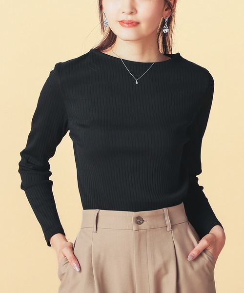 GLACIER lusso（グラシアルッソ）の「ボートネックトップス（Tシャツ/カットソー・レディース・ダークブルー/ブラック/アイボリー/ボルドー/キャメル・S/M/LL/L）」の12枚目の写真